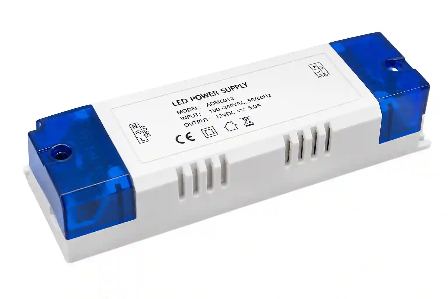 LED napájecí zdroj ADM6012 12V 60W 5A IP20 nábytkový s krytou svorkovnicí pro skrytou montáž do nábytku vitrín a podhledů